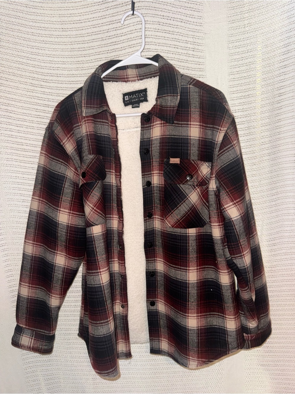 Matix Men's Plaid Shirt Jacket in Burgundy, Black, Cream